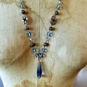Art Deco Necklace, Vintage, Blue, Czech Glass, Faceted, 20s, Vintage, Antique